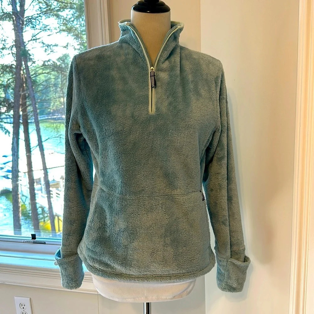 The. North Face Ladies Osito Quarter Zip, Medium, Aqua Blue/Green, EUC